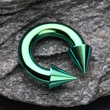 Detail View 1 of Colorline PVD Basic Spike Top Horseshoe Circular Barbell-Green